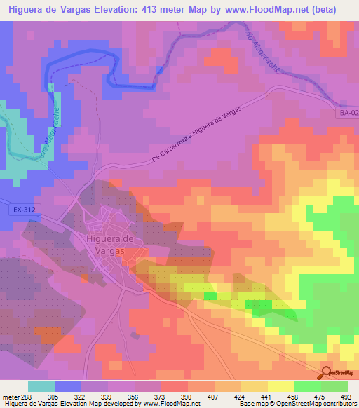 Higuera de Vargas,Spain Elevation Map