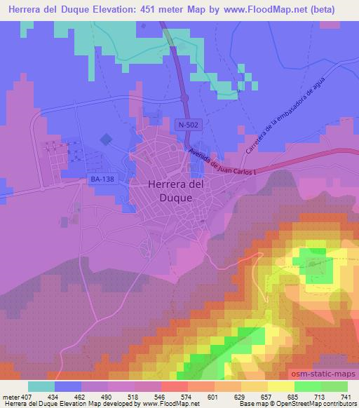 Herrera del Duque,Spain Elevation Map