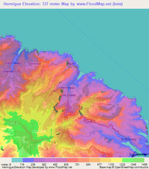 Hermigua,Spain Elevation Map