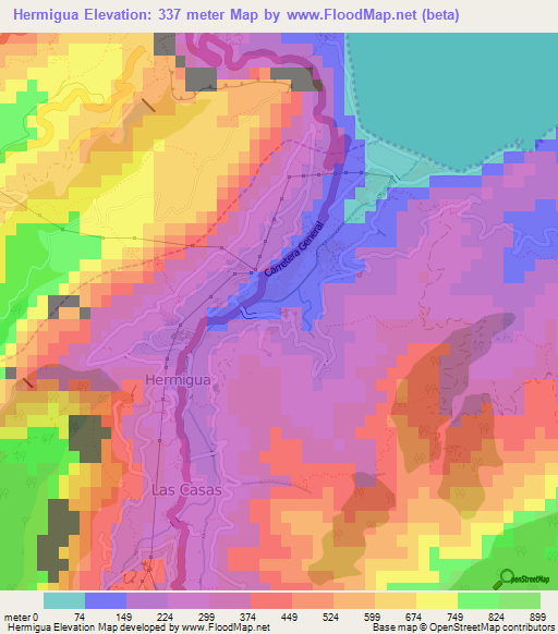 Hermigua,Spain Elevation Map