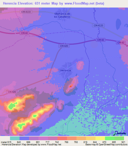 Herencia,Spain Elevation Map