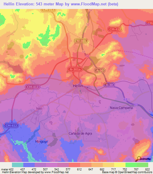 Hellin,Spain Elevation Map