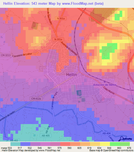 Hellin,Spain Elevation Map