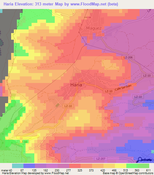 Haria,Spain Elevation Map