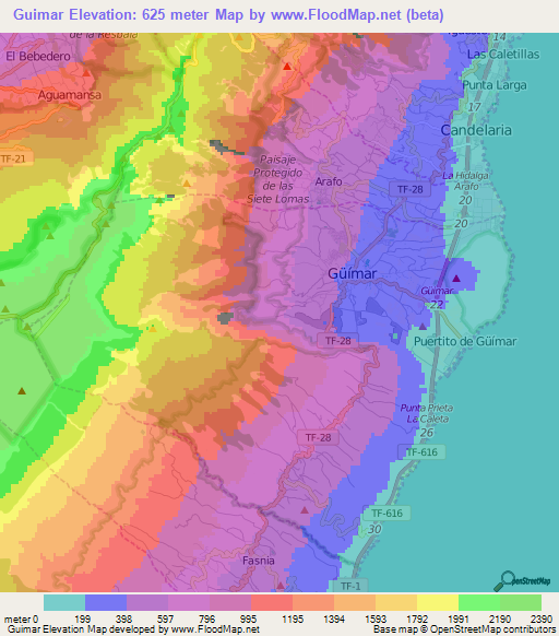 Guimar,Spain Elevation Map