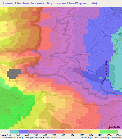 Guimar,Spain Elevation Map