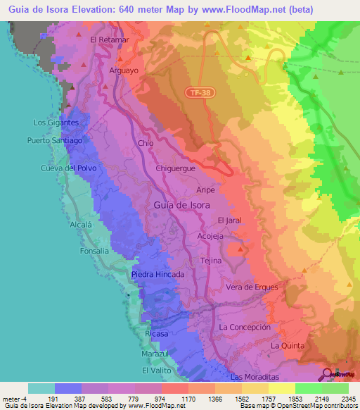 Guia de Isora,Spain Elevation Map