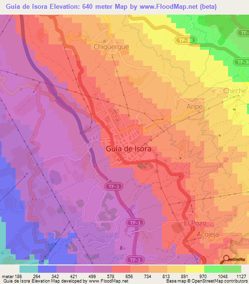 Guia de Isora,Spain Elevation Map