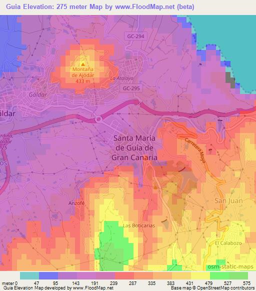 Guia,Spain Elevation Map