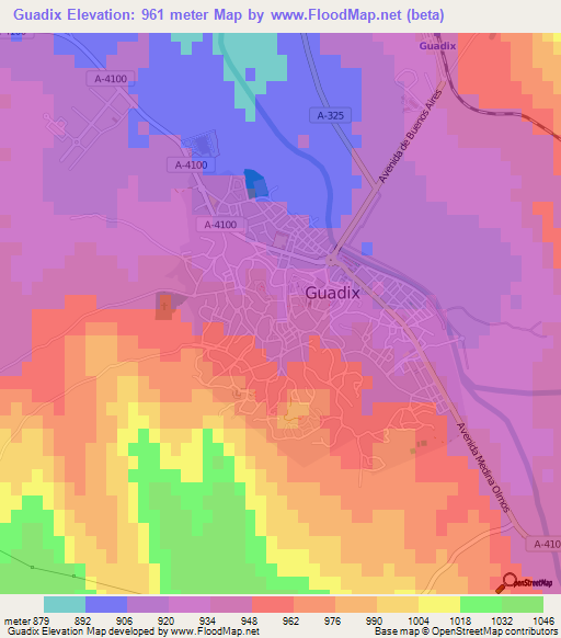 Guadix,Spain Elevation Map