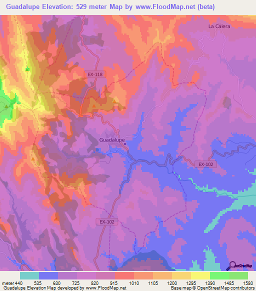 Guadalupe,Spain Elevation Map