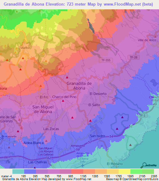 Granadilla de Abona,Spain Elevation Map