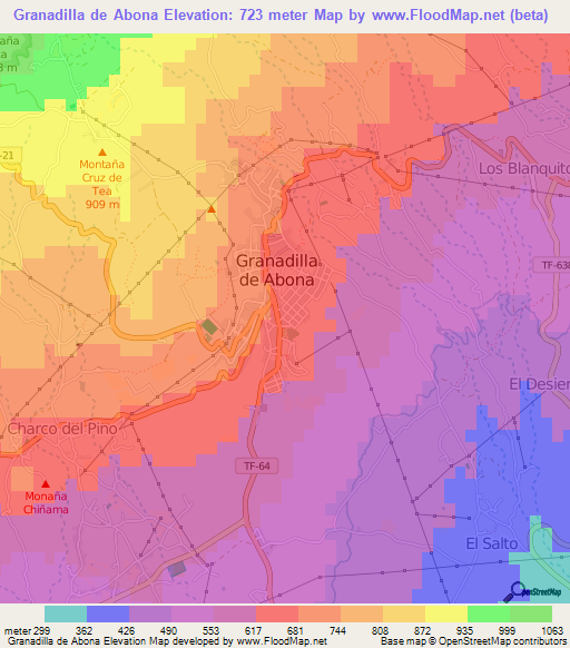 Granadilla de Abona,Spain Elevation Map