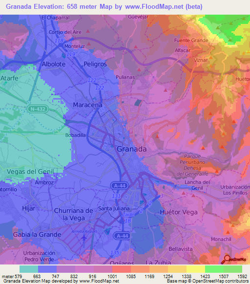 Granada,Spain Elevation Map