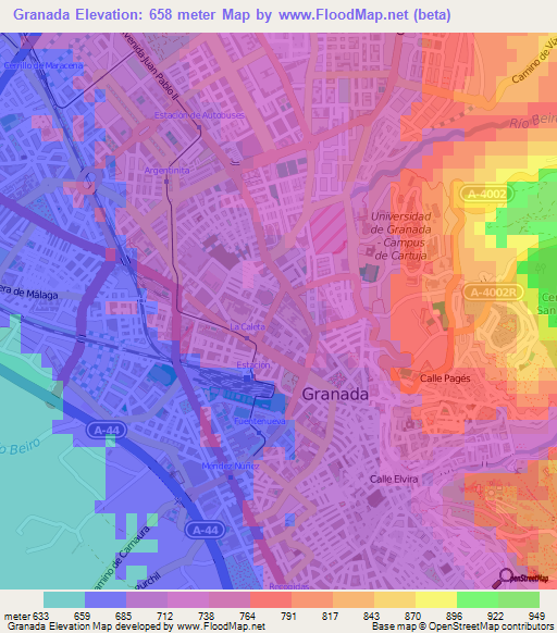 Granada,Spain Elevation Map