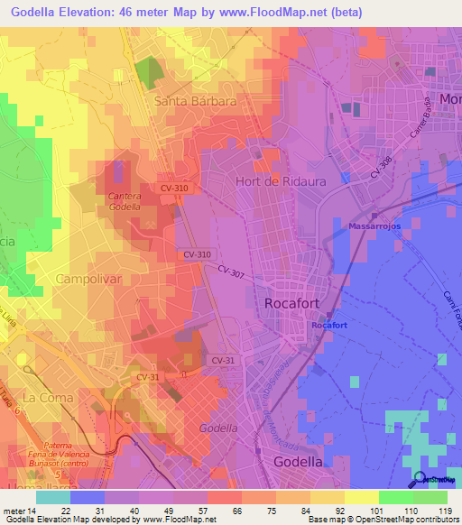 Godella,Spain Elevation Map