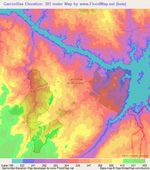 Garrovillas,Spain Elevation Map