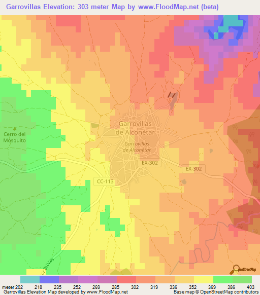 Garrovillas,Spain Elevation Map