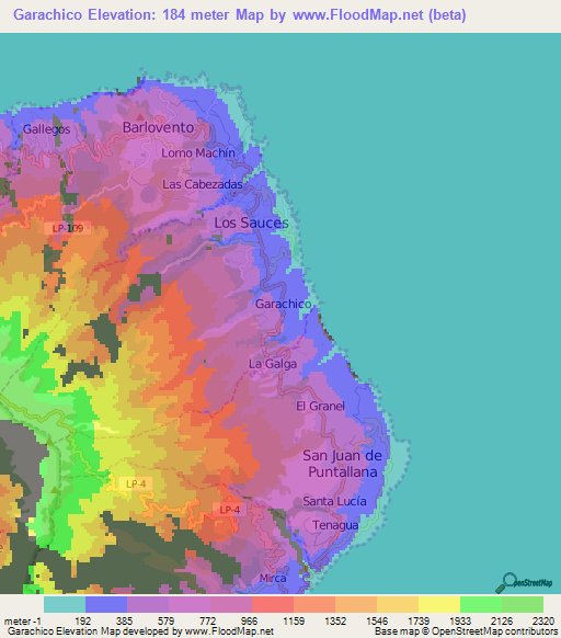 Garachico,Spain Elevation Map