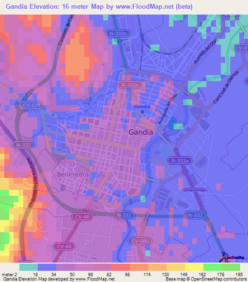 Gandia,Spain Elevation Map