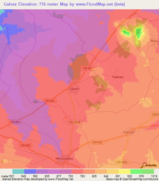 Galvez,Spain Elevation Map