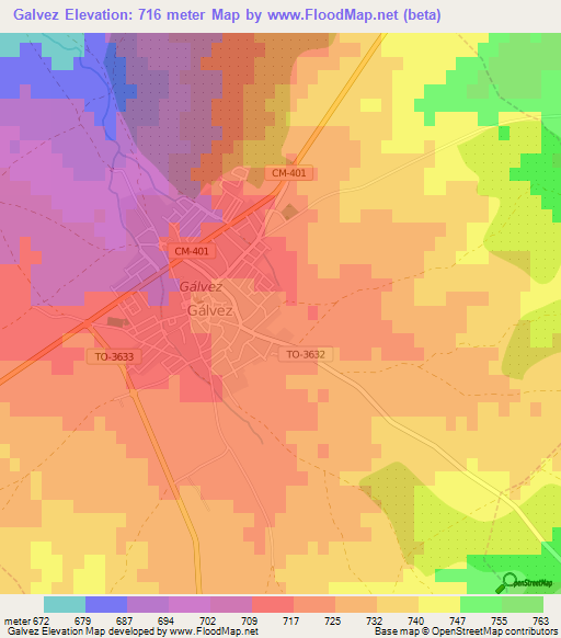 Galvez,Spain Elevation Map