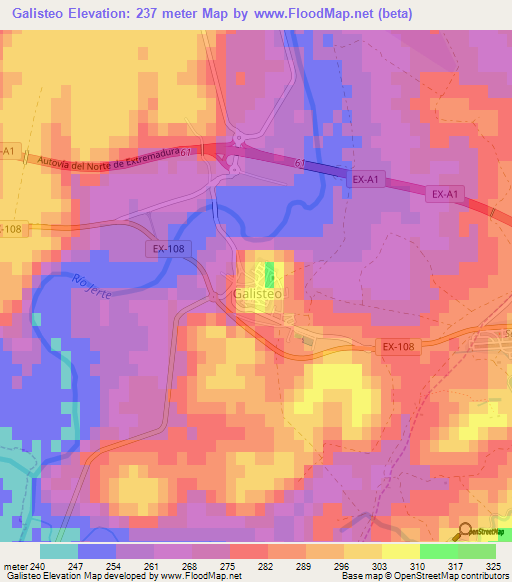 Galisteo,Spain Elevation Map