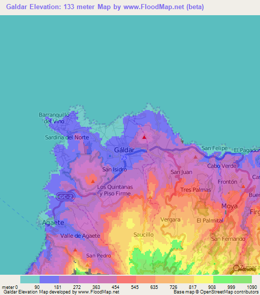 Galdar,Spain Elevation Map