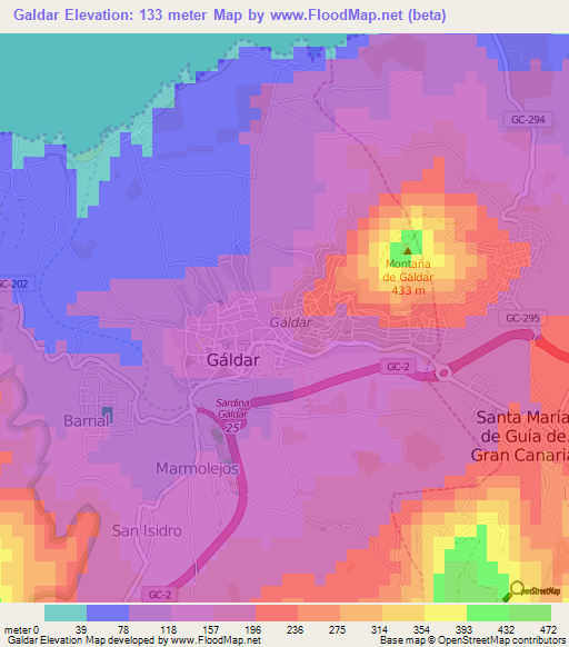 Galdar,Spain Elevation Map