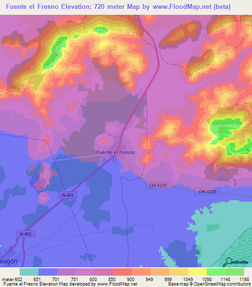 Fuente el Fresno,Spain Elevation Map