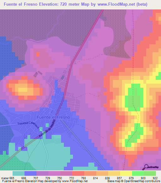 Fuente el Fresno,Spain Elevation Map