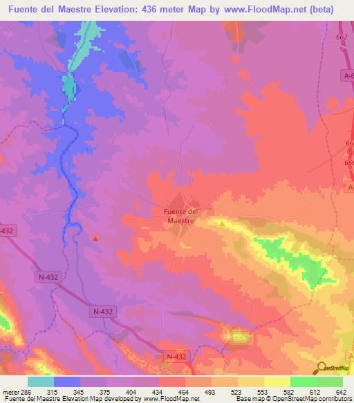 Fuente del Maestre,Spain Elevation Map