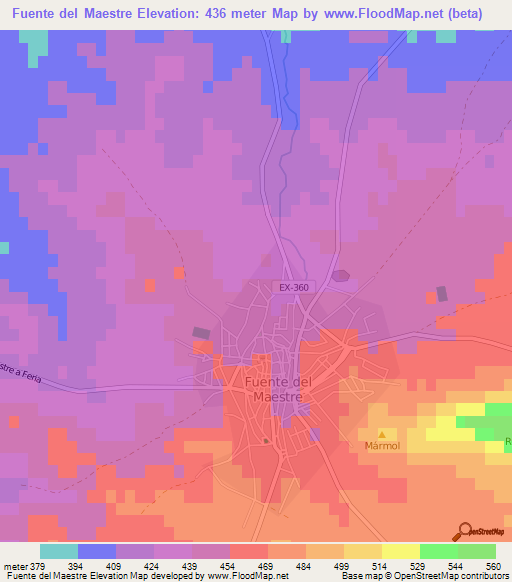 Fuente del Maestre,Spain Elevation Map