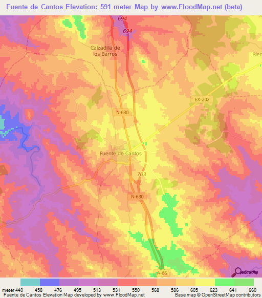 Fuente de Cantos,Spain Elevation Map