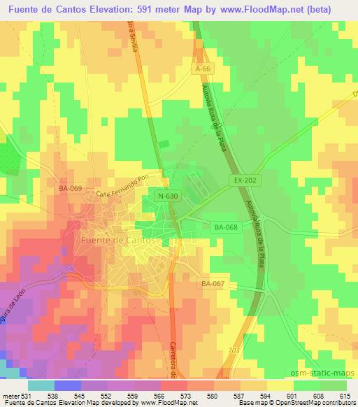 Fuente de Cantos,Spain Elevation Map
