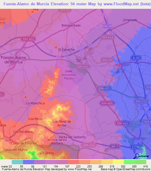 Fuente-Alamo de Murcia,Spain Elevation Map