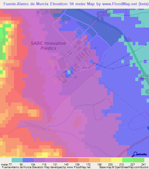 Fuente-Alamo de Murcia,Spain Elevation Map