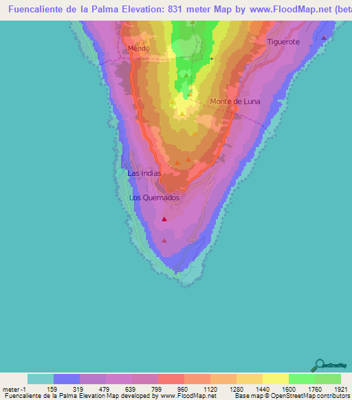 Fuencaliente de la Palma,Spain Elevation Map