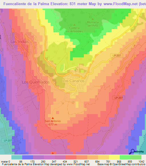 Fuencaliente de la Palma,Spain Elevation Map