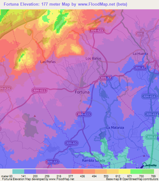 Fortuna,Spain Elevation Map
