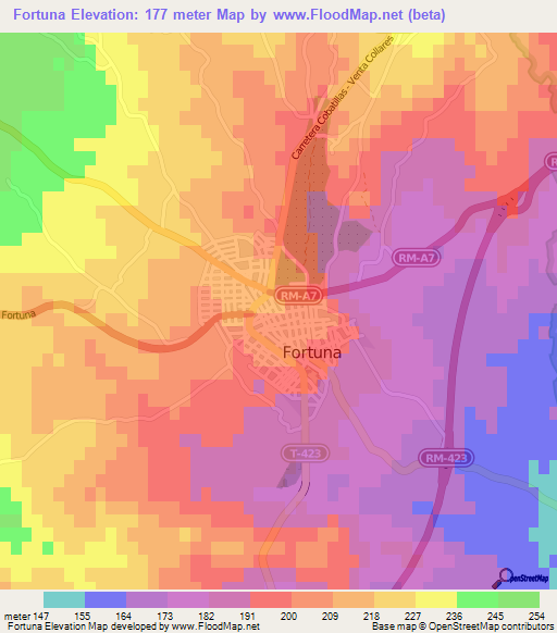 Fortuna,Spain Elevation Map