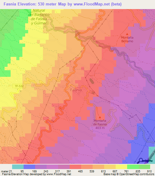 Fasnia,Spain Elevation Map