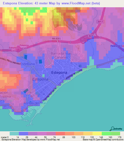 Estepona,Spain Elevation Map