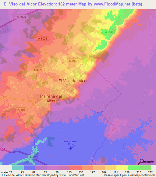 El Viso del Alcor,Spain Elevation Map