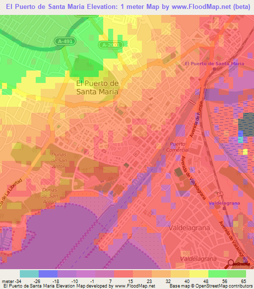 El Puerto de Santa Maria,Spain Elevation Map