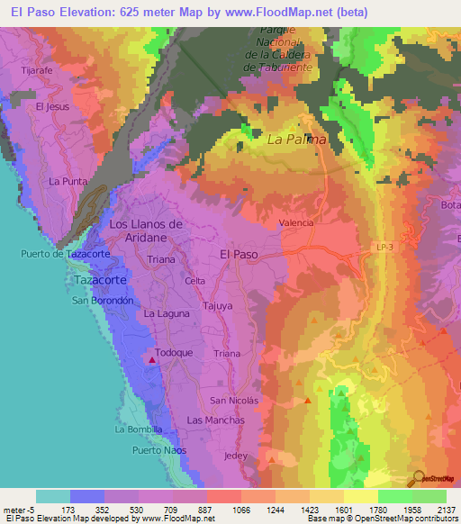 El Paso,Spain Elevation Map