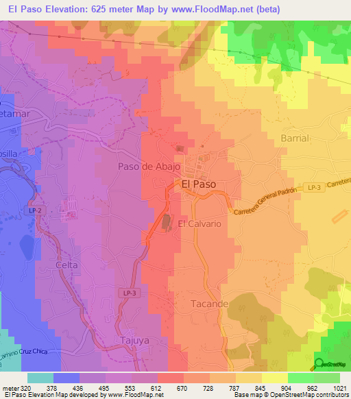 El Paso,Spain Elevation Map