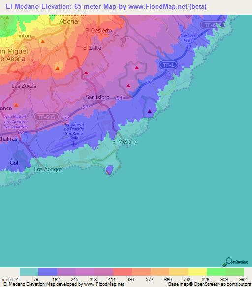 El Medano,Spain Elevation Map