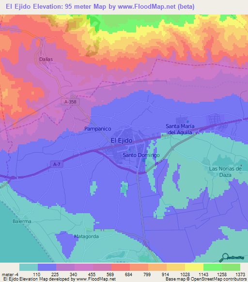 El Ejido,Spain Elevation Map