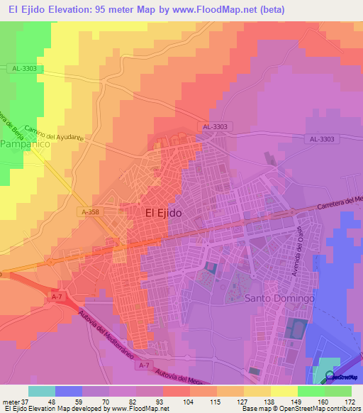 El Ejido,Spain Elevation Map